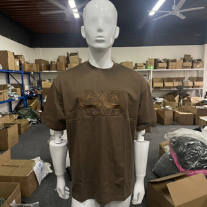 Camiseta Oversize Marrón para Hombre FLOWORA, Manga Corta, Cuello Redondo, Logotipo Bordado, Informal, de Punto, Algodón, con Diseño Gráfico - Product Image 1