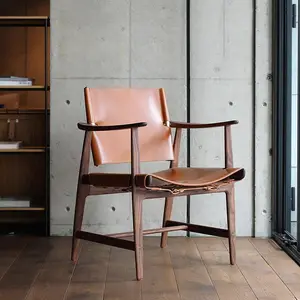 AJJ-MQ060 Italian designer saddle leather light luxury Nordic home solid wood chair ancient chair Spanish chair