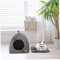 Lit pour chat en forme d'igloo semi-fermé, lit pour chaton avec coussin amovible et lavable, antidérapant, doux, chaud, écologique, portable, boîte pour chat d'intérieur