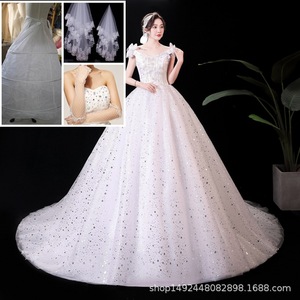S0293X abito da sposa con spalle scoperte da sposa con gonna gonfia lungo fino al pavimento semplice piccola principessa sottile - Product Image 6