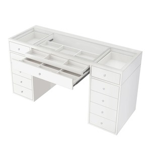 Table de toilette moderne en bois avec panneaux, poignées en cristal, plateau en verre transparent et compartiment de rangement <span class=keywords><strong>secret</strong></span> pour chambre et hôtel – Collection Glam Room Luxe - Product Image 3