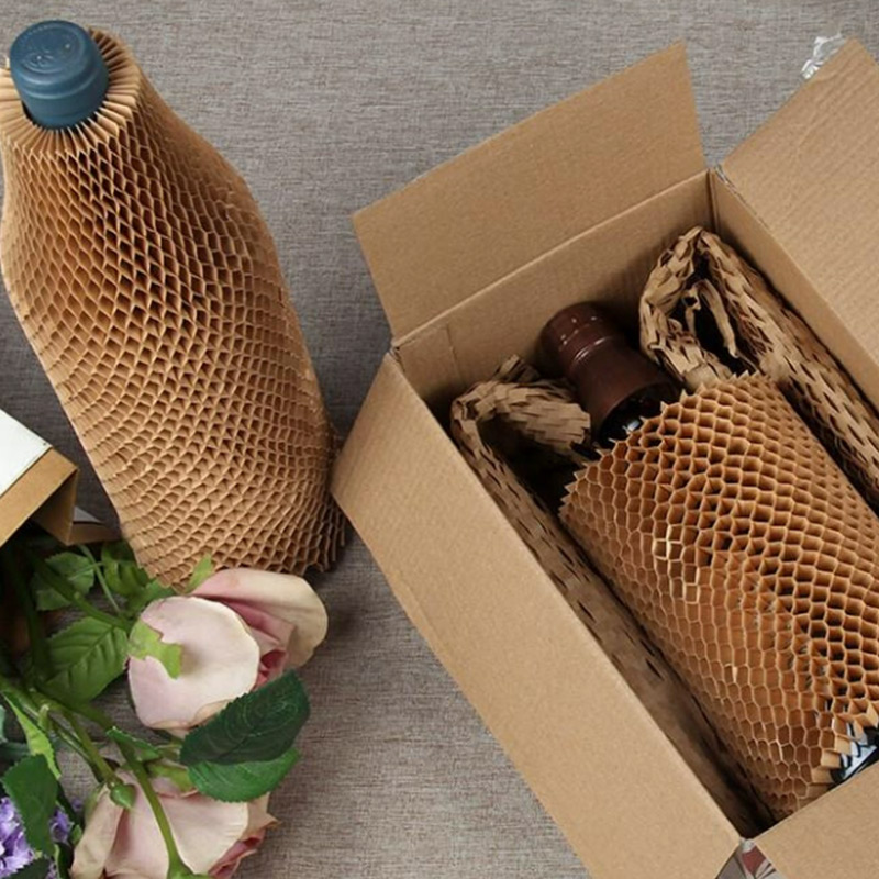 High Quality Kraft Wood Honeycomb Paper Sleeve Wrap Wholesale Environmentally Friendly Packaging For Glass Bottles