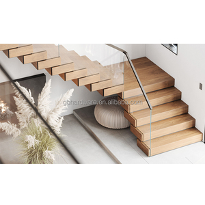 Escalier flottant en bois <span class=keywords><strong>de</strong></span> hêtre avec garde-corps en verre trempé, couleur personnalisée, faible MOQ, vente en gros - Product Image 3