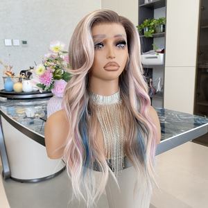 Apricown Rainbow Colorful Top Quality Synthetic Lace Front Wig with 13x4 Lace Long Wave Synthetic Wigs For Party - Product Image 1