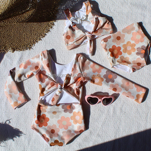 Biểu Tượng Tùy Chỉnh Cô Gái Bodysuit Đảo Ngược Hoa Đồ Bơi Teen Tween Bikini UV Quần Áo Trẻ Em Hawaii Tắm Phù Hợp Với Upf50 + - Product Image 1