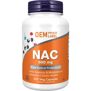 Label pribadi suplemen NAC n-acetyl-cysteine Capsules 600 mg dengan Selenium & molibdenum Vegan n-asetil suplemen Cysteine