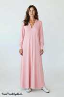 Robe Kaftan Rose en Lin pour Femme, Style Ethnique Thobe, Tenue Décontractée de Soirée, Écologique, Coupe Trapèze, Ceinture, Longueur Maxi, Coupe Classique, Fournisseur B2B en Gros