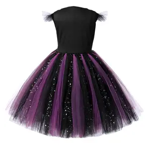 2024 disfraz de bruja para niñas de Halloween vestido de bruja malvada con alas de cuernos niños carnaval fiesta Cosplay traje