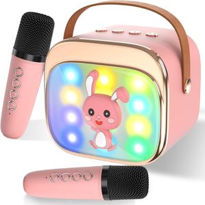 Kids Cartoon Karaoke Machine <b>with</b> Dual Wireless Mics RGB Lights for 5.3 & Computer Use - Product Image 1