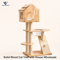 Arbre à chat en bois massif avec maison à pignon et capsule en acrylique, tour à chat avec perchoir et griffoir en sisal pour chats d'intérieur