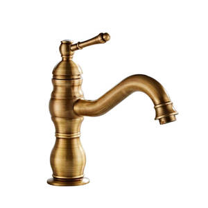 Grifo de Lavabo Monomando de Latón Retro con Acabado Antiguo, Montaje en Cubierta, Agua Fría/Caliente, Antisalpicaduras para Baño - Product Image 1