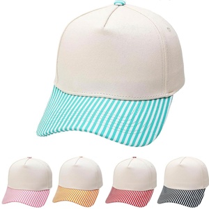 Wholesale Custom Logo Striped Brim Two Tone A-<b>Frame</b> Snapback Cap Casual 5 Panel <b>Canvas</b> Blank Baseball Hat for Men Women - Product Image 2