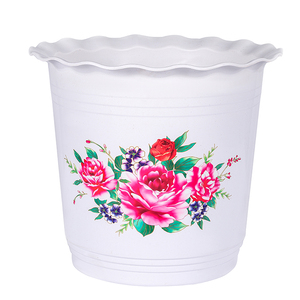 Garden Big Four-Season Plastic Plant Pot For Decoration Small White Flower Pot Printed Decorated Planter