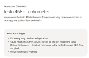 Tachymètre laser optique numérique Testo 465 0563 0465 Allemagne - Product Image 3
