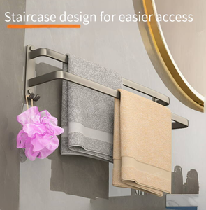 Portasciugamani a doppia barra per bagno, Asta appendiasciugamani da bagno, Telaio appendiasciugamani impermeabile e antiurto, Scaffale portaoggetti - Product Image 3