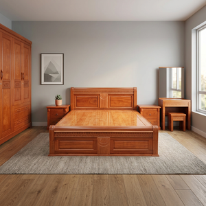 Juego de Dormitorio Tradicional de Lujo Moderno con Cama King Size y Armario de Madera de Caoba con Almacenamiento para Muebles del Hogar - Product Image 3