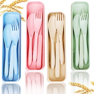 Couverts portables en paille de blé, boîte à lunch réutilisable pour enfants, adaptée aux voyages, aux pique-niques et à une utilisation en extérieur. - Product Image 4