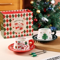 Cadeau de Noël et du Nouvel An, tasse à café en céramique fabriquée en Chine et soucoupe assortie, modèle 0038 - Tasse de bureau, souvenir, cadeau pratique