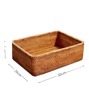 Vietnamese rattan storage basket Japanese ins desktop hand-woven basket snack box rectangular bamboo woven cuckoo