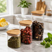Pot de conservation alimentaire en verre hermétique design avec couvercle en bois pour cuisine, garde-manger, thé, café en grains, épices