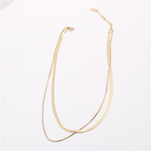 สร้อยคอชุบทอง 18k ลายก้างปลา ไม่หมอง สร้อยคอเหล็กกล้าไร้สนิมแบบซ้อน - Product Image 1