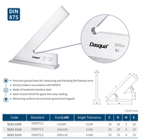 Dasqua Acier inoxydable trempé de haute qualité, chrome satiné, équerre de mesure à 45 degrés avec base large