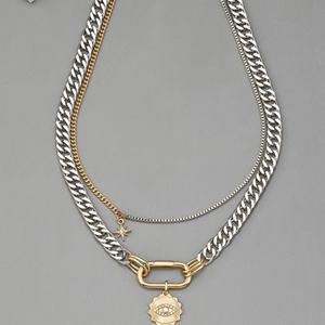 Collier à maillons cubains épais superposés, mélange or et argent, bijou statement, pendentif cadenas, style hip-hop punk, collier tendance - Product Image 5