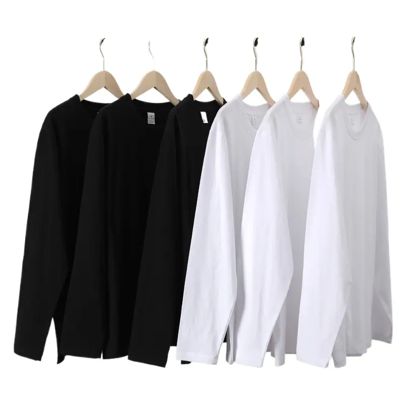 Lagerartikel hochwertiges lässiges 100 % Baumwolle T-Shirt Unterwäsche individuelles Logo einfarbig langärmeliges T-Shirt Herren