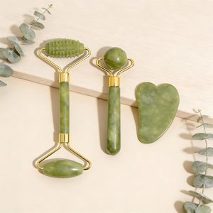 Outils de massage corporel et facial en jade naturel, germanium et quartz rose, rouleaux pour les yeux en jade blanc - Product Image 6