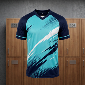 Camiseta de Fútbol Unisex Azul con Cuello en V, Manga Corta, Absorbe la Humedad, 100% Poliéster, Ropa Deportiva, Primavera Verano, Corte Holgado - Product Image 2
