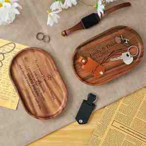 Plateau de rangement ovale en bois gravé au laser sur mesure, matériau naturel, pour bijoux, bagues, accessoires - Décoration intérieure, cadeau - Product Image 3