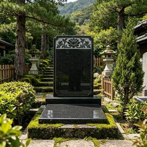 Lápida de Granito Negro Japonés Personalizada con Jarrón y Tallado de <span class=keywords><strong>Flores</strong></span> para Cementerio - Product Image 1