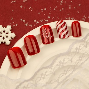 24 Stks/set Franse Rode Effen Kleur Kerst Snoep Streep Sneeuwvlok Nail Tips Pers Op Nagels Groothandel 3465/2689 - Product Image 2