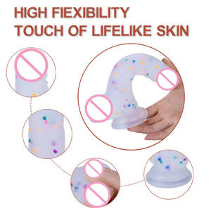 고탄성 컬러풀 리얼 스킨 실리콘 페니스 강력한 흡착 컵 대형 레인보우 딜도 여성용 섹스 토이 - Product Image 3