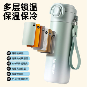 Saturday Insulated Water <b>Bottle</b> 316 Stainless Steel Portable With Straw And Direct Drink Mouth For Students - Product Image 3