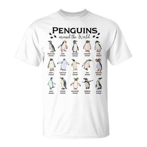 Camiseta con ilustraciones de 15 especies de pingüinos de todo el mundo para amantes de las aves y entusiastas de la naturaleza - Product Image 1