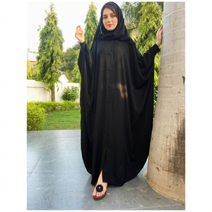 Elegante Abaya Negra Hecha a Mano, Transpirable, con Cuentas, con Dobladillo Abierto y Acampanado, de Manga Larga, para Eid, Ramadán y Otoño, Vestido Islámico Modesto para Oración - Product Image 1