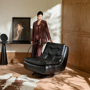 Sillón Individual Moderno de Cuero, Sillón Giratorio Tapizado para Sala de Estar con Estructura de Armazón - Product Image 2