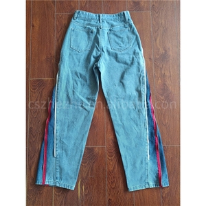 ZHEZHE 2024 femmes Denim pantalon automne élégant extensible Patchwork coton Denim femmes jean côté fermeture éclair rayure pantalon - Product Image 3