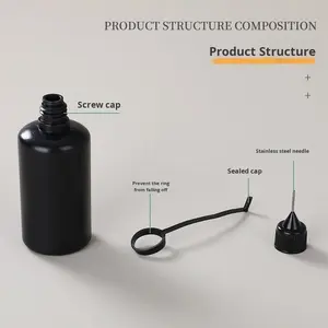 Bouteille en plastique PE noire opaque avec orifice pour <span class=keywords><strong>aiguille</strong></span>, bouchon à vis à bord d'étanchéité <span class=keywords><strong>sans</strong></span> lavage, pour colle et coulis - Product Image 5