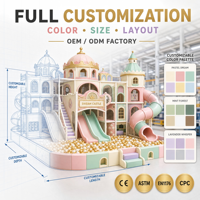 Château de jeu gonflable pastel avec fosse à balles dorée et éclairage néon, équipement de terrain de jeu intérieur pour centre commercial et parc d'attractions