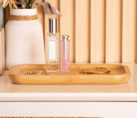 Plateau de rangement en bambou pour vanité, plateau décoratif rectangulaire arrondi pour parfums, bijoux, comptoir de salle de bain