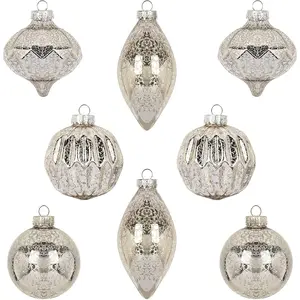 Glass Christmas Ornaments Champagne Silver Hanging Christmas Balls Finials for Christmas Tree Decoration Eco-friendly