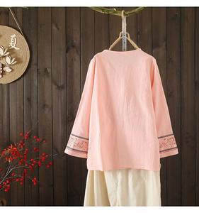 <span class=keywords><strong>M</strong></span>-3XL シノワズリ刺繍 文芸風 コットンリネン ルーズシャツ プルオーバー タイアップ 春夏 ティードレス トップス - Product Image 6