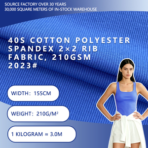 Tela de punto acanalado 2x2 de algodón, poliéster y spandex 40S, 155 cm de ancho, 210 g/m², alta elasticidad, para camisetas, camisetas sin mangas y chalecos. - Product Image 1