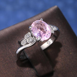 Anello in argento F227 con design esagonale in cristallo rosa per gioielli da fidanzamento da donna - Product Image 1