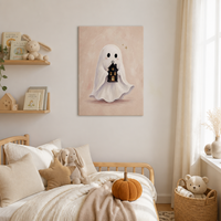 Lanterne fantôme mignonne, maison, sorcière, peinture décorative fantaisiste d'Halloween, toile encadrée, décoration murale pour la maison et la chambre