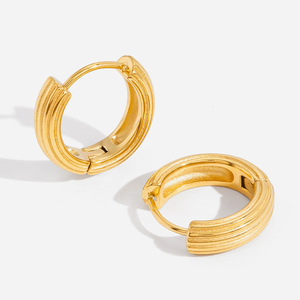 Pendientes de Aro de Acero Inoxidable con Diseño Geométrico para Uso Diario, Color Dorado JDE0307040 - Product Image 1