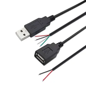 工厂OEM USB数据充电电缆2芯4芯微型迷你USB插头公母至开口线尾纤电缆