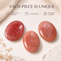 Pierre de méditation en quartz fraise naturel, polie, 45x35mm, pour massage de poche, cadeau